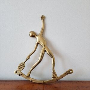 Vintage Brass Abstract Tennis Player Wall Key Holder